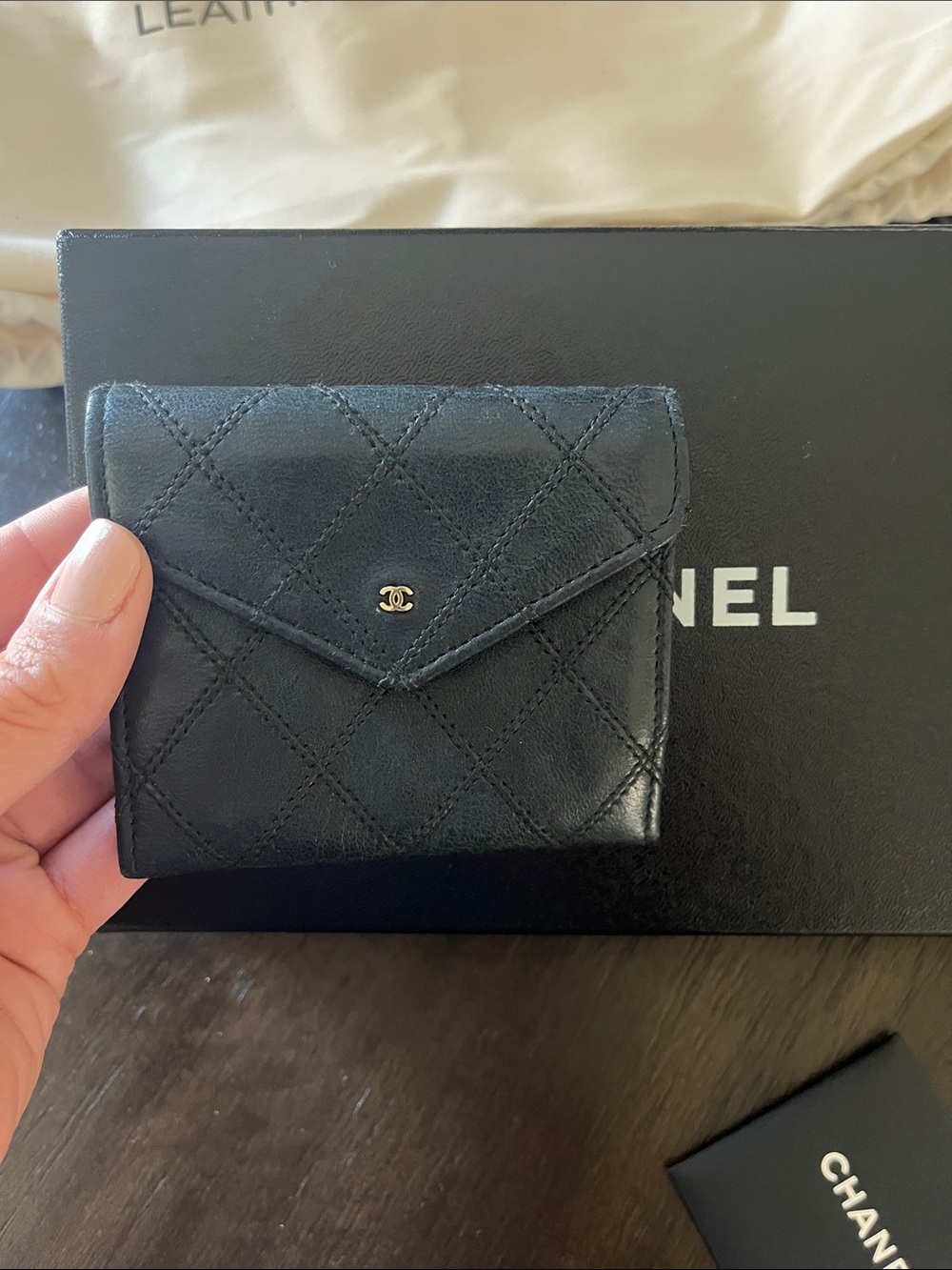 Vintage CHANEL navy Quilted Leather Card Holder Wallet
